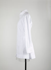 Chemise cintrée et plissée en popeline japonaise - Blanc