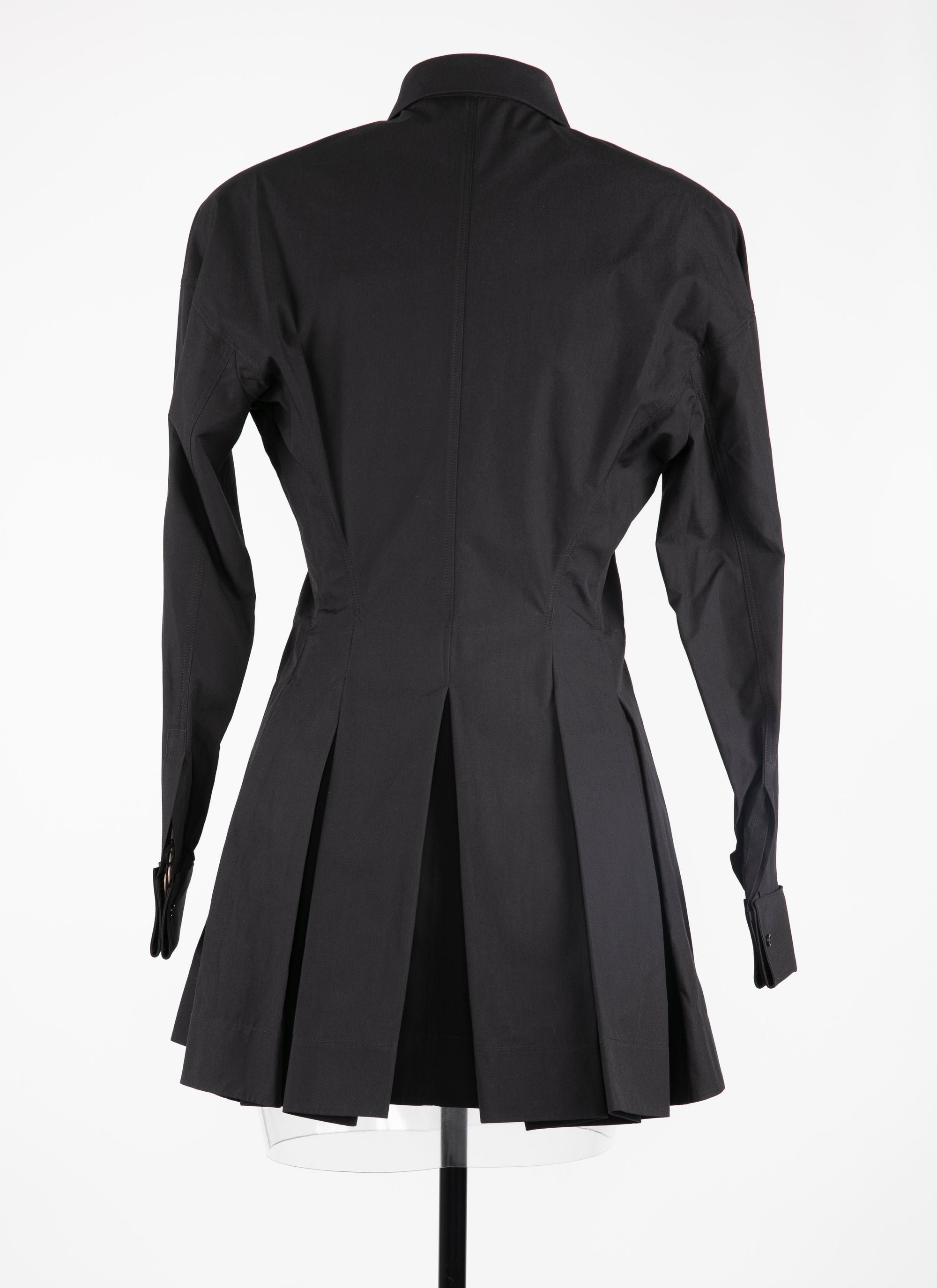 Fitted and pleated shirt in Japanese poplin - Black intense