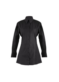 Fitted and pleated shirt in Japanese poplin - Black intense