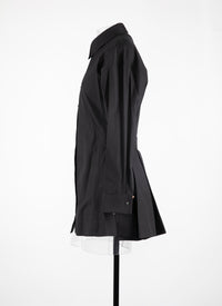 Fitted and pleated shirt in Japanese poplin - Black intense