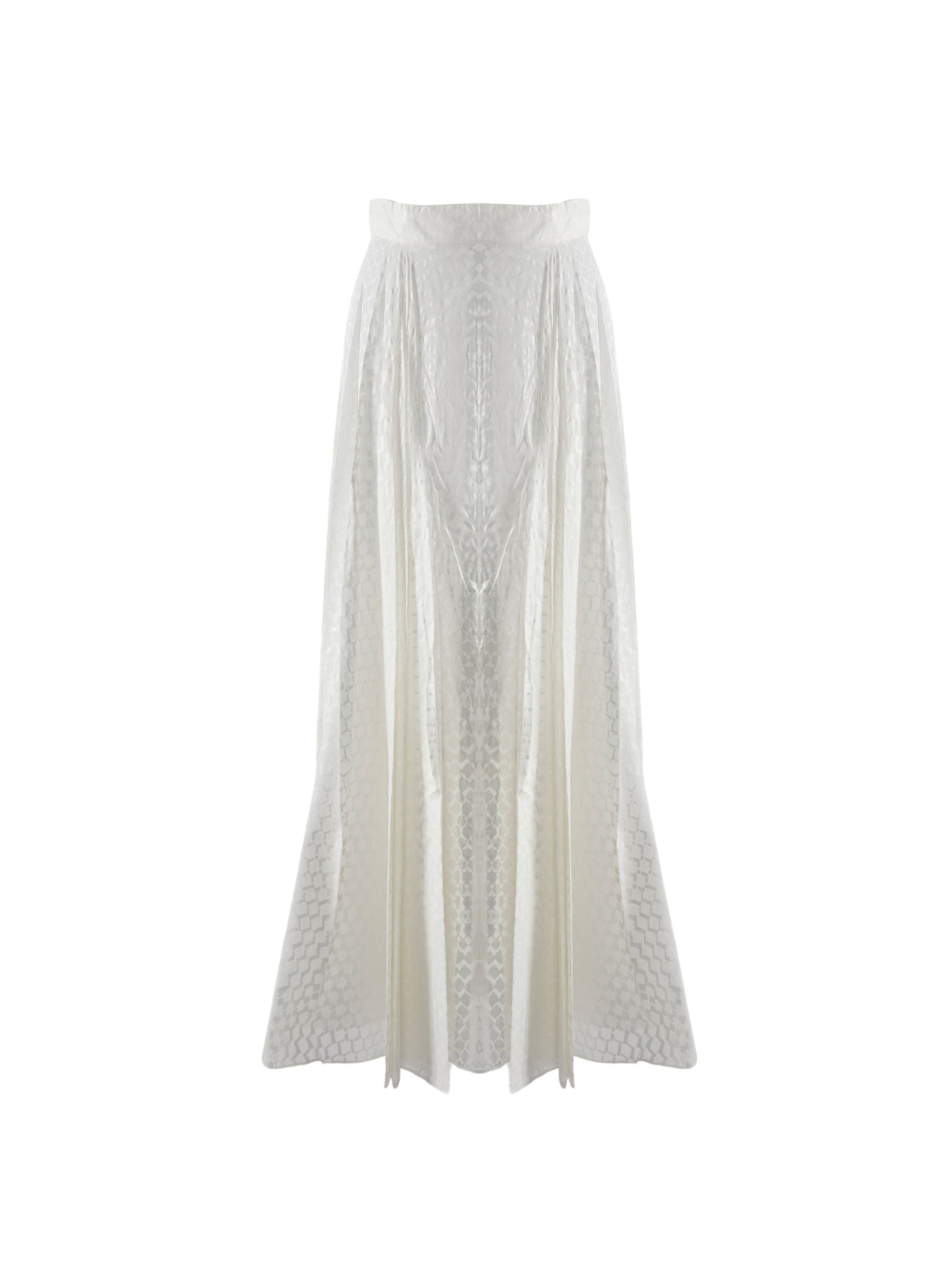 Jupe longue évasée à motifs - Blanc