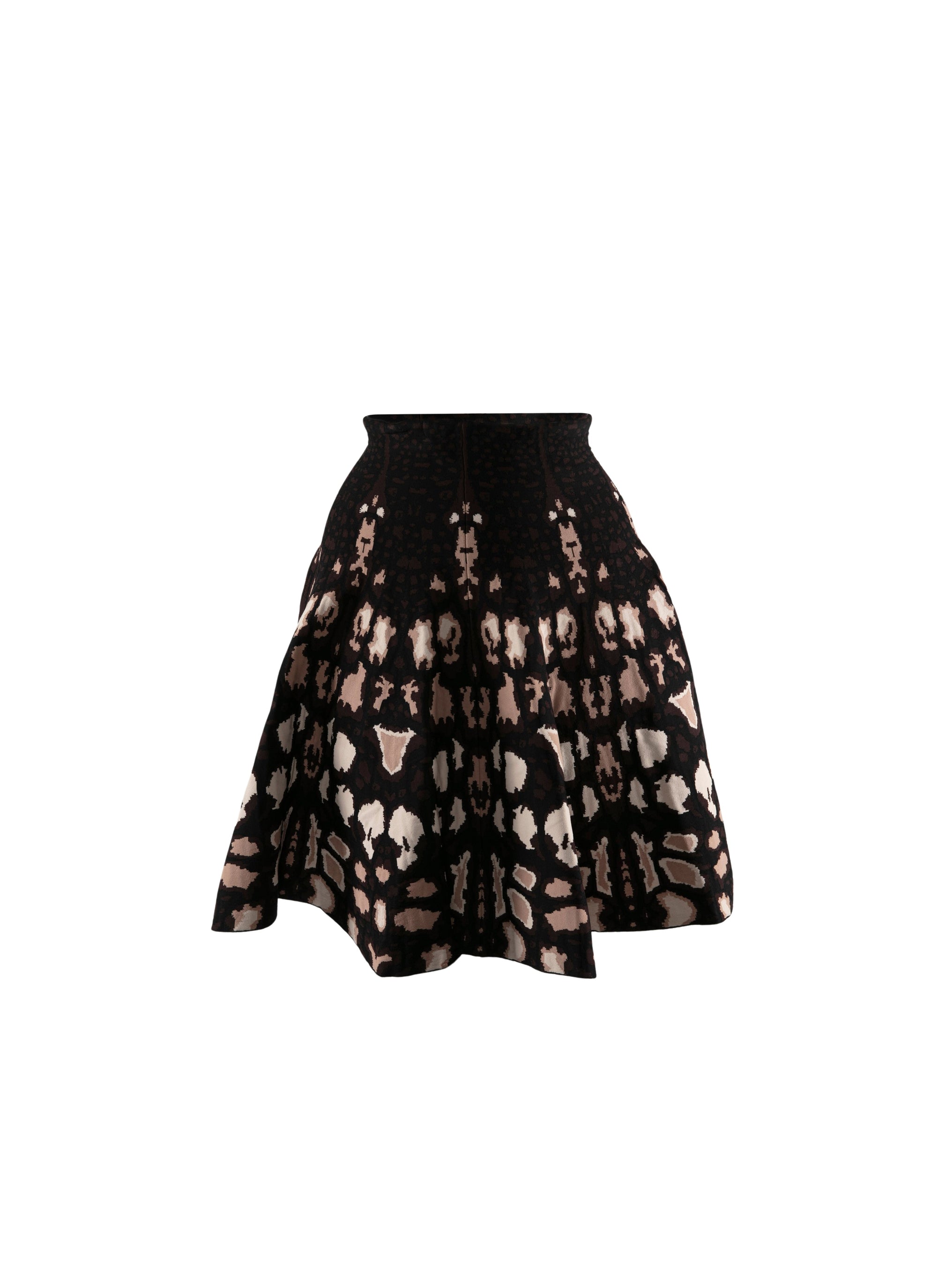 Jupe courte imprimée taille marquée - Marron