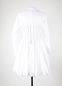 Robe manches longues à détails perforés en maille - Blanc