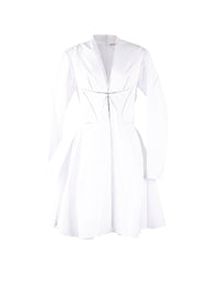 Robe manches longues à détails perforés en maille - Blanc