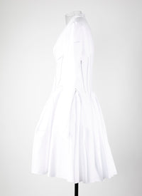 Robe manches longues à détails perforés en maille - Blanc