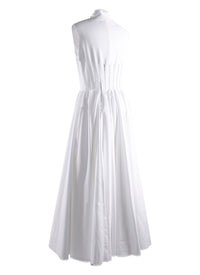 Pleated maxi dress with stand-up collar - White
