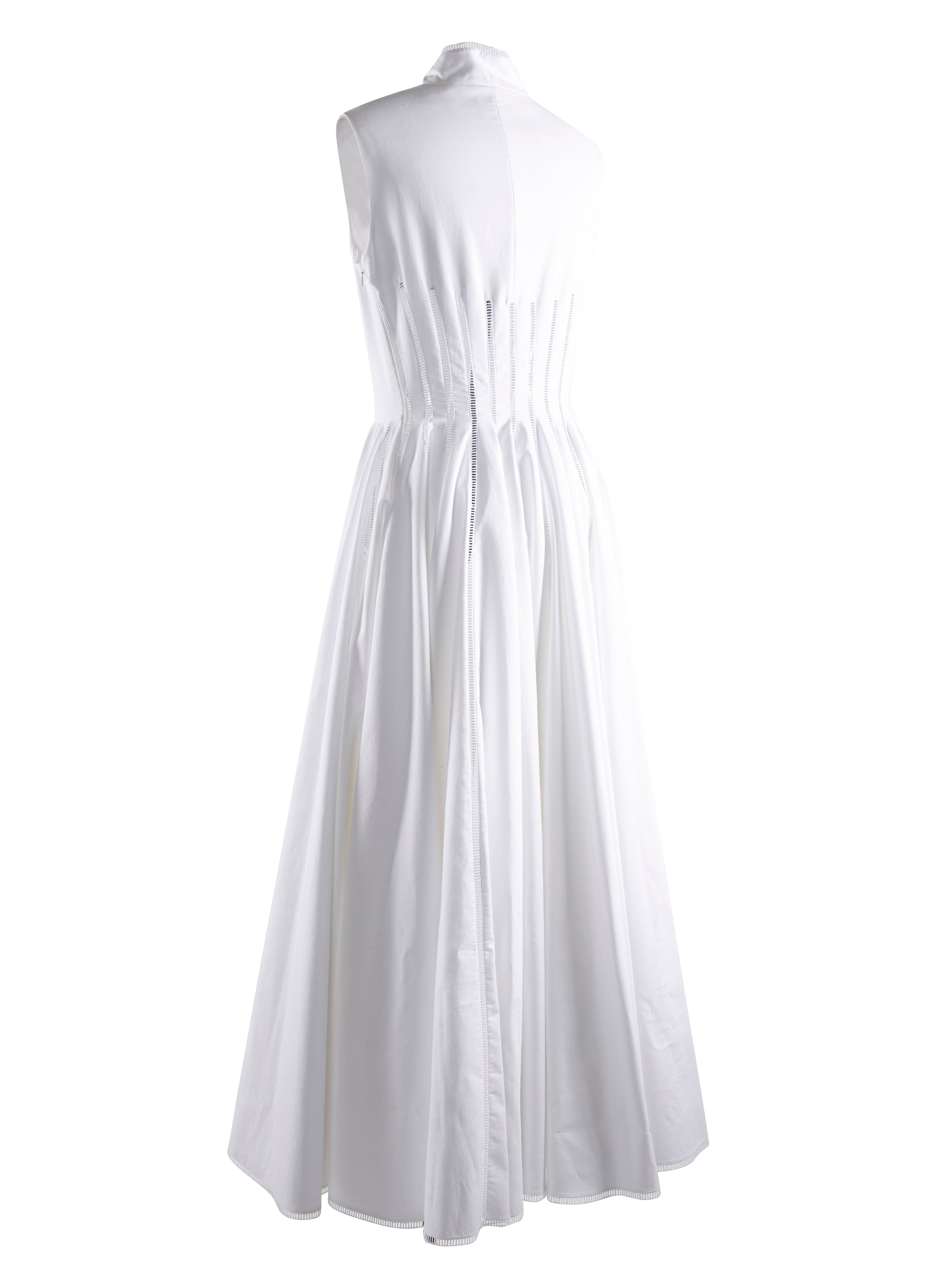 Pleated maxi dress with stand-up collar - White