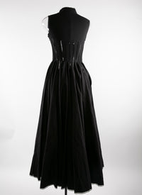 Robe longue plissée avec col montant - Noir