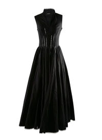 Robe longue plissée avec col montant - Noir