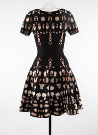 Robe courte évasée à motif - Marron