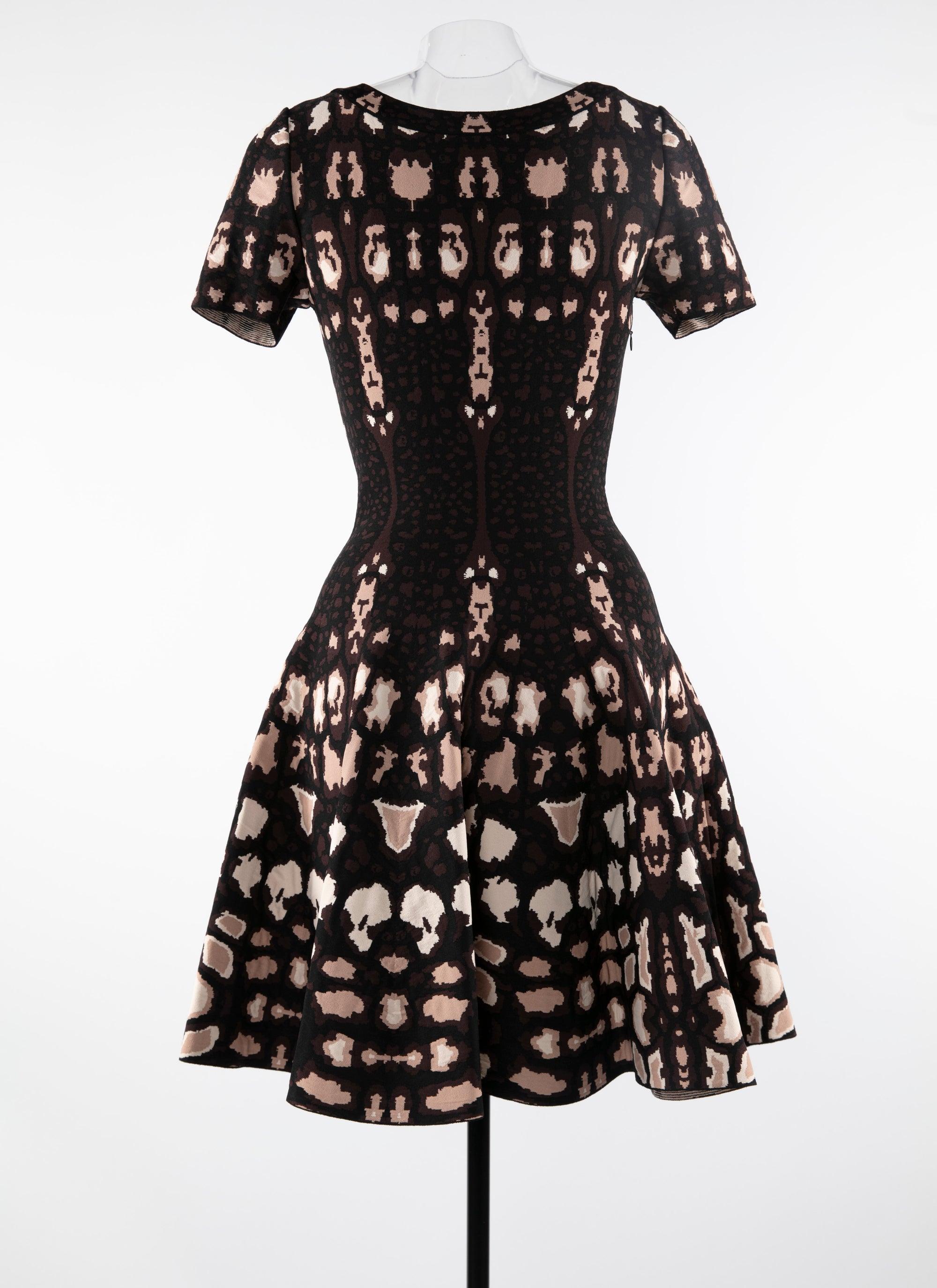 Robe courte évasée à motif - Marron