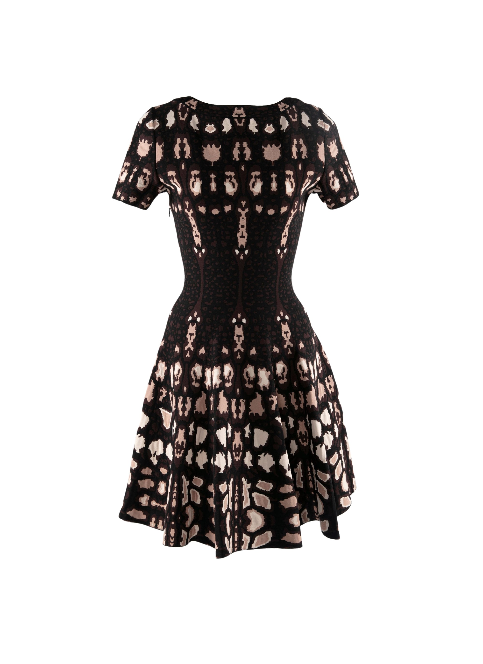 Robe courte évasée à motif - Marron