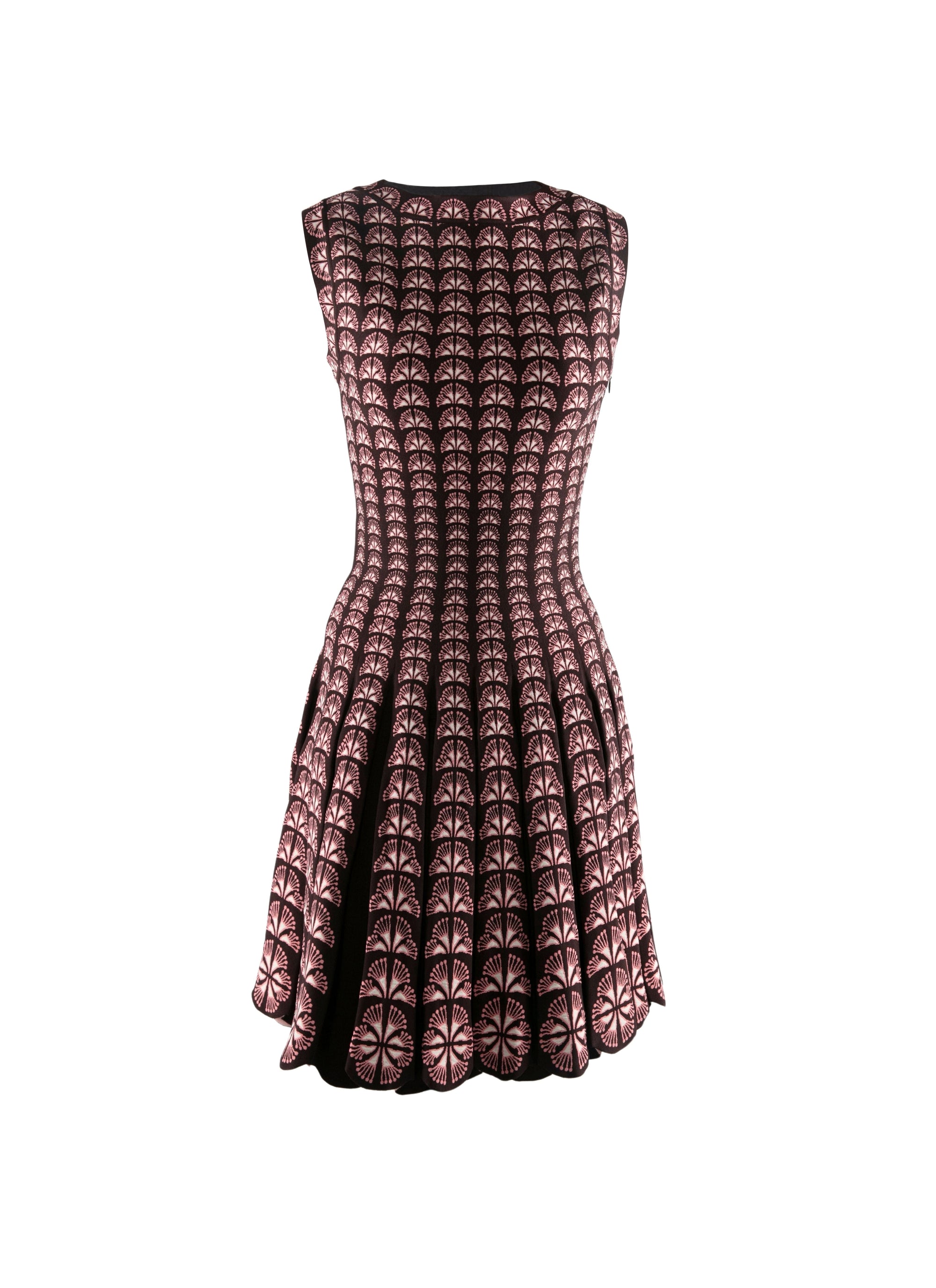 Sleeveless fitted pleated dress - Brown & Pink