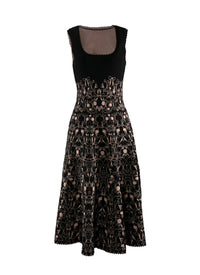 Scalloped hem sleeveless dress - Black & Flesh