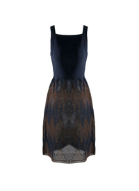 Bi-material strapless dress - Blue & Brown