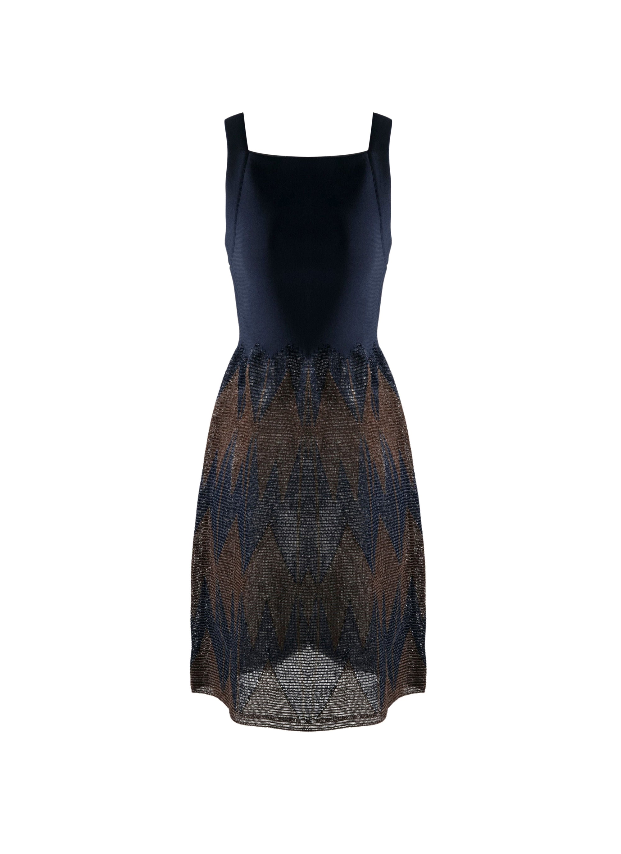 Bi-material strapless dress - Blue & Brown