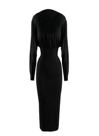 Long-sleeved dress with cinched waist - Black