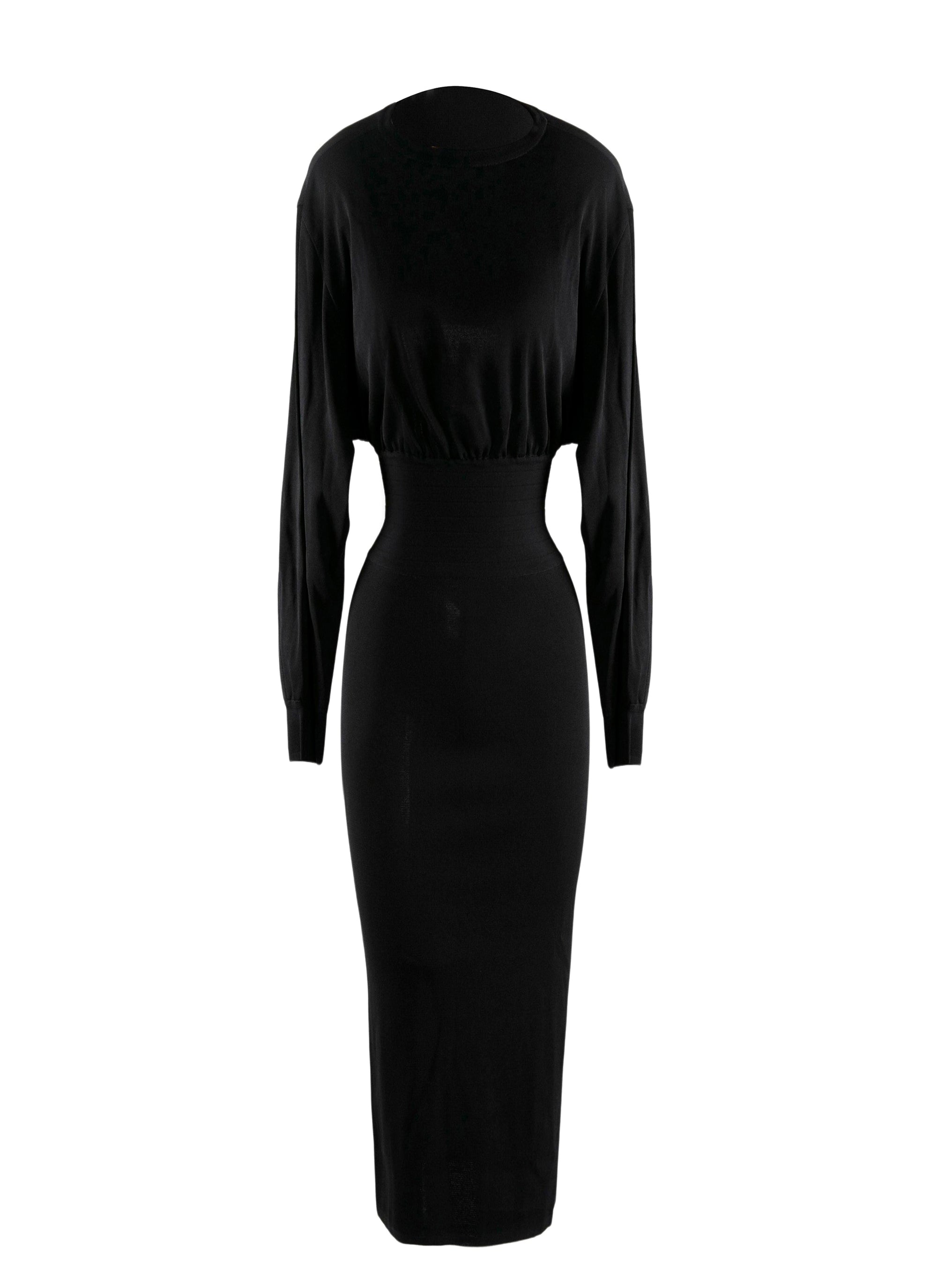 Long-sleeved dress with cinched waist - Black