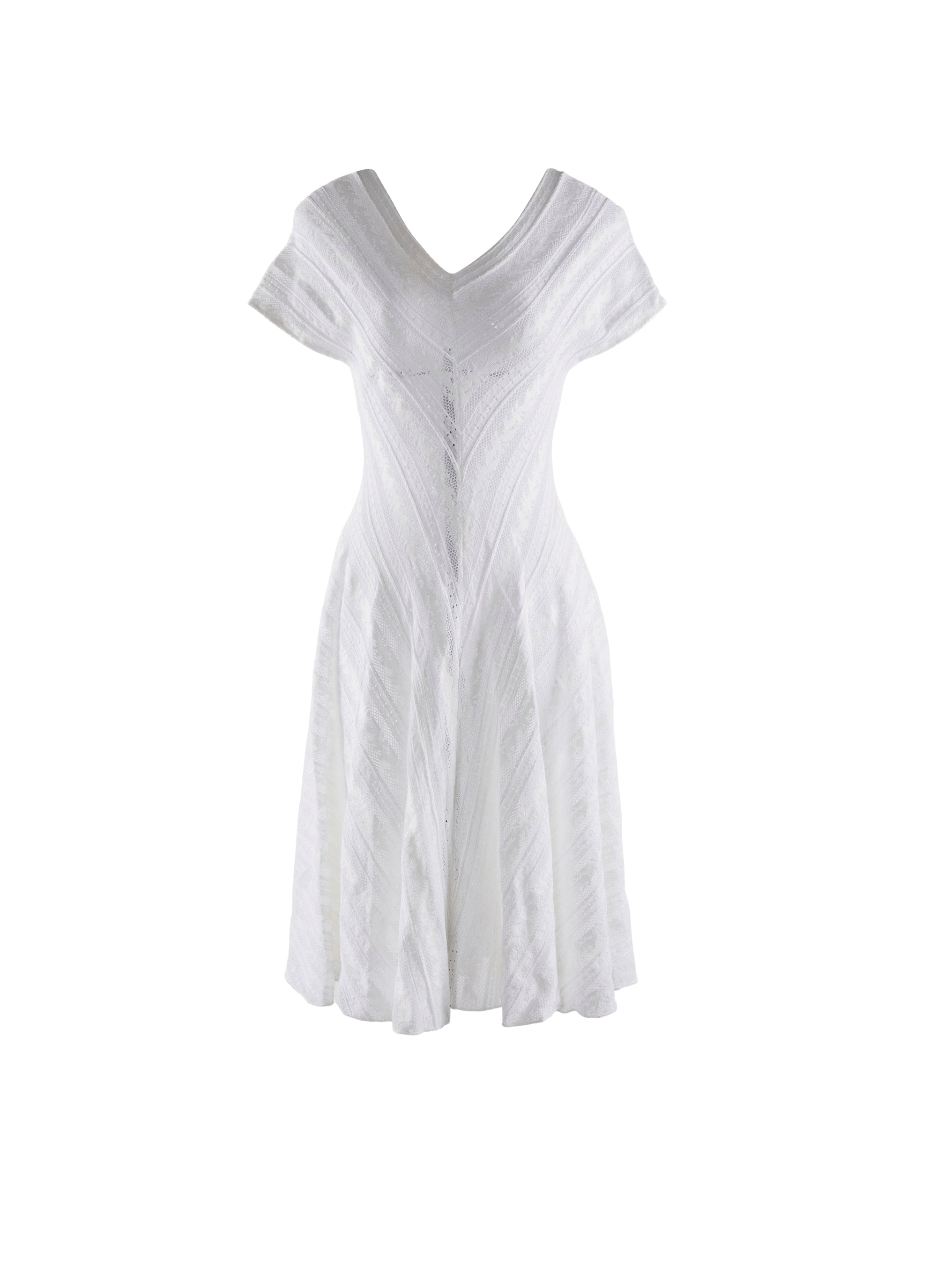 V-neck lace dress - White