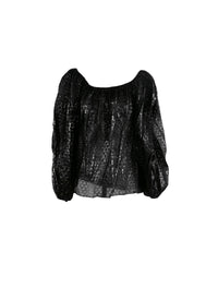 Loose-fitting blouse with pleated texture - Black intense