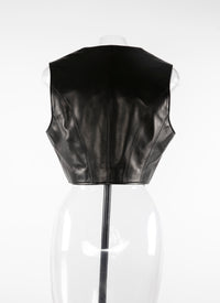 Short leather cardigan with asymmetric fastening - Black intense
