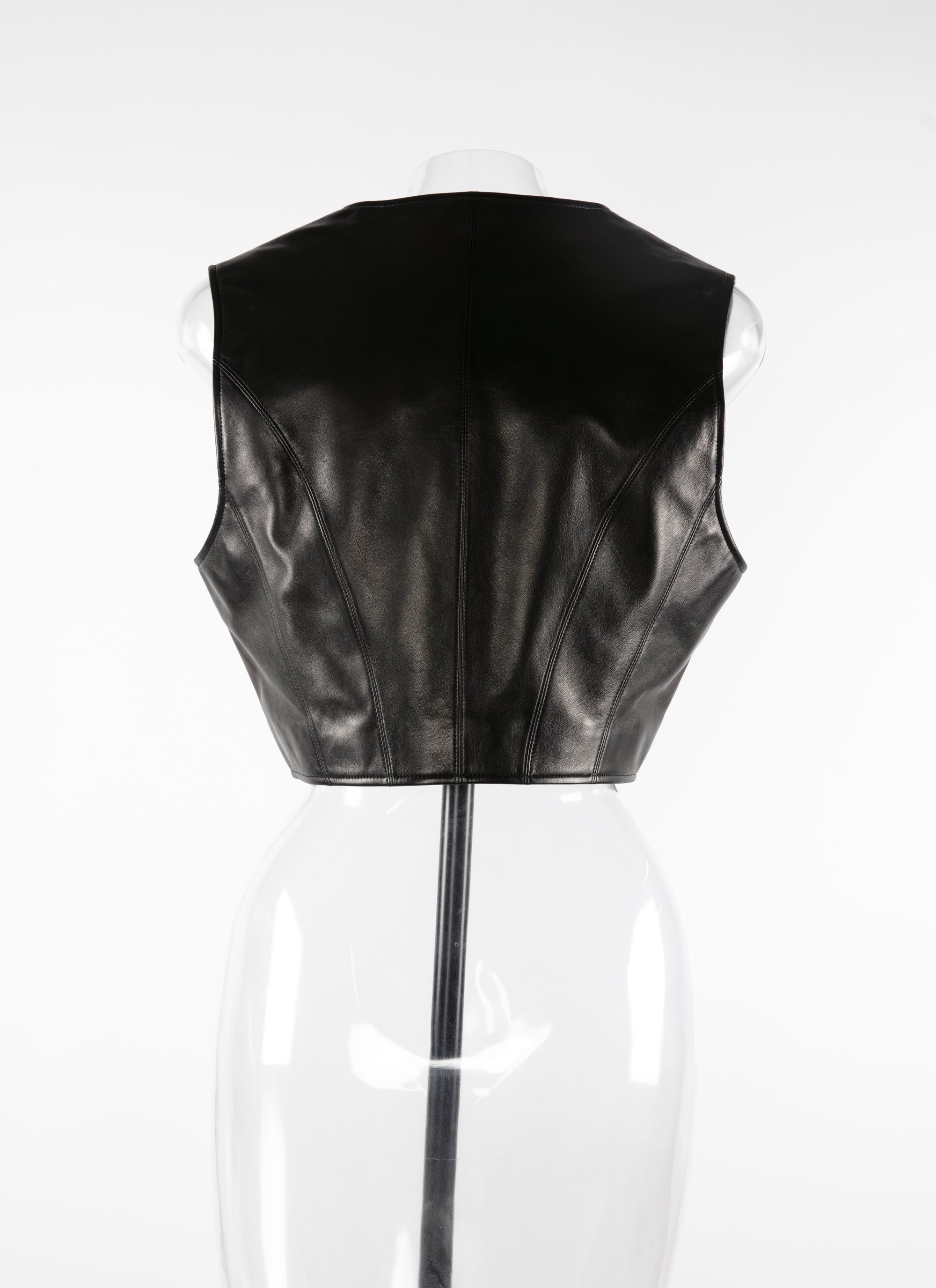 Short leather cardigan with asymmetric fastening - Black intense