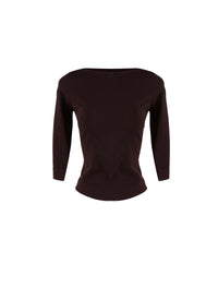 Pull à manches 3/4 en maille - Marron Foncé