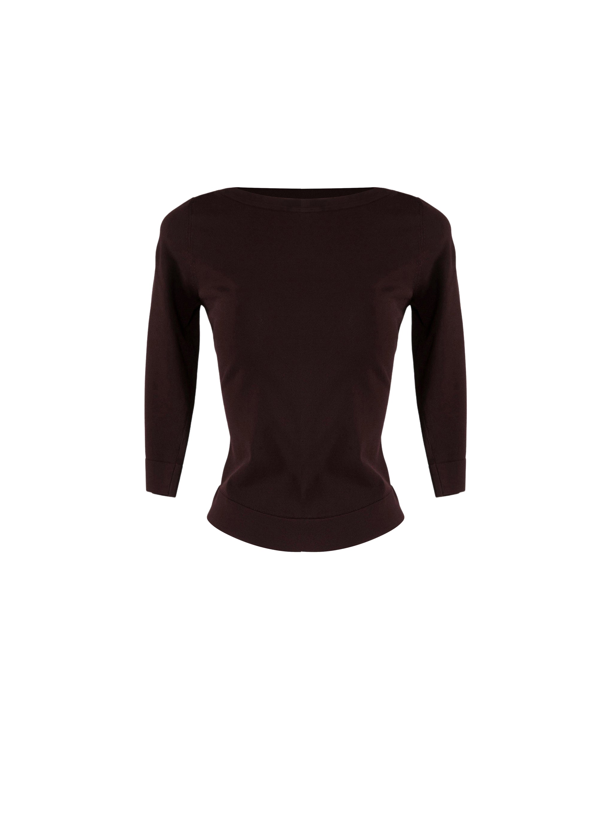 Pull à manches 3/4 en maille - Marron Foncé