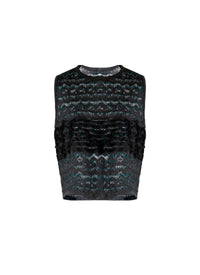 Sleeveless silk blend ruffled top - Black & Blue