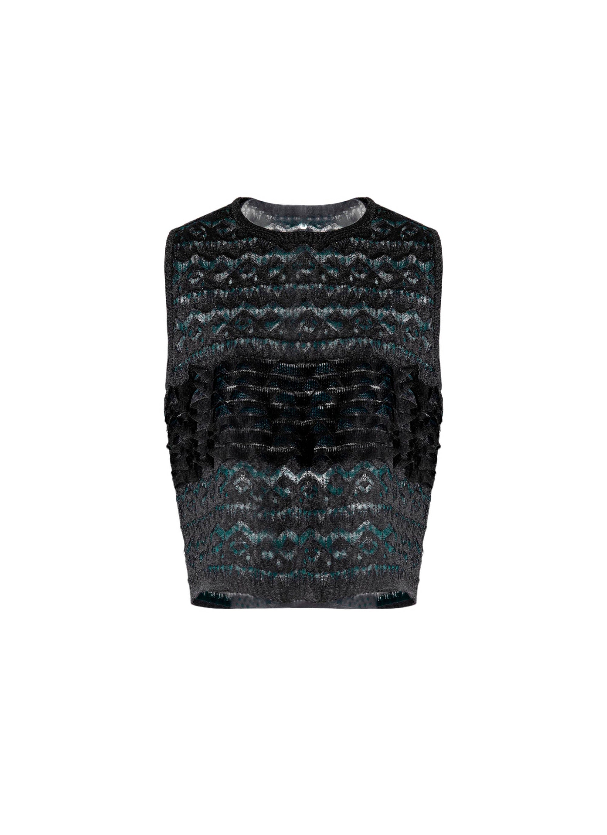 Sleeveless silk blend ruffled top - Black & Blue