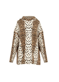 Pull à motif guépard à capuche en maille - Beige Clair