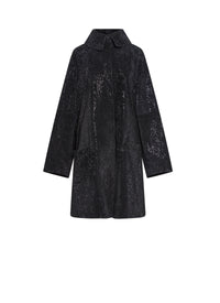 Manteau cape à détails brodés en cuir - Noir & Noir Brillant