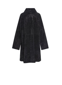 Manteau cape à détails brodés en cuir - Noir & Noir Brillant