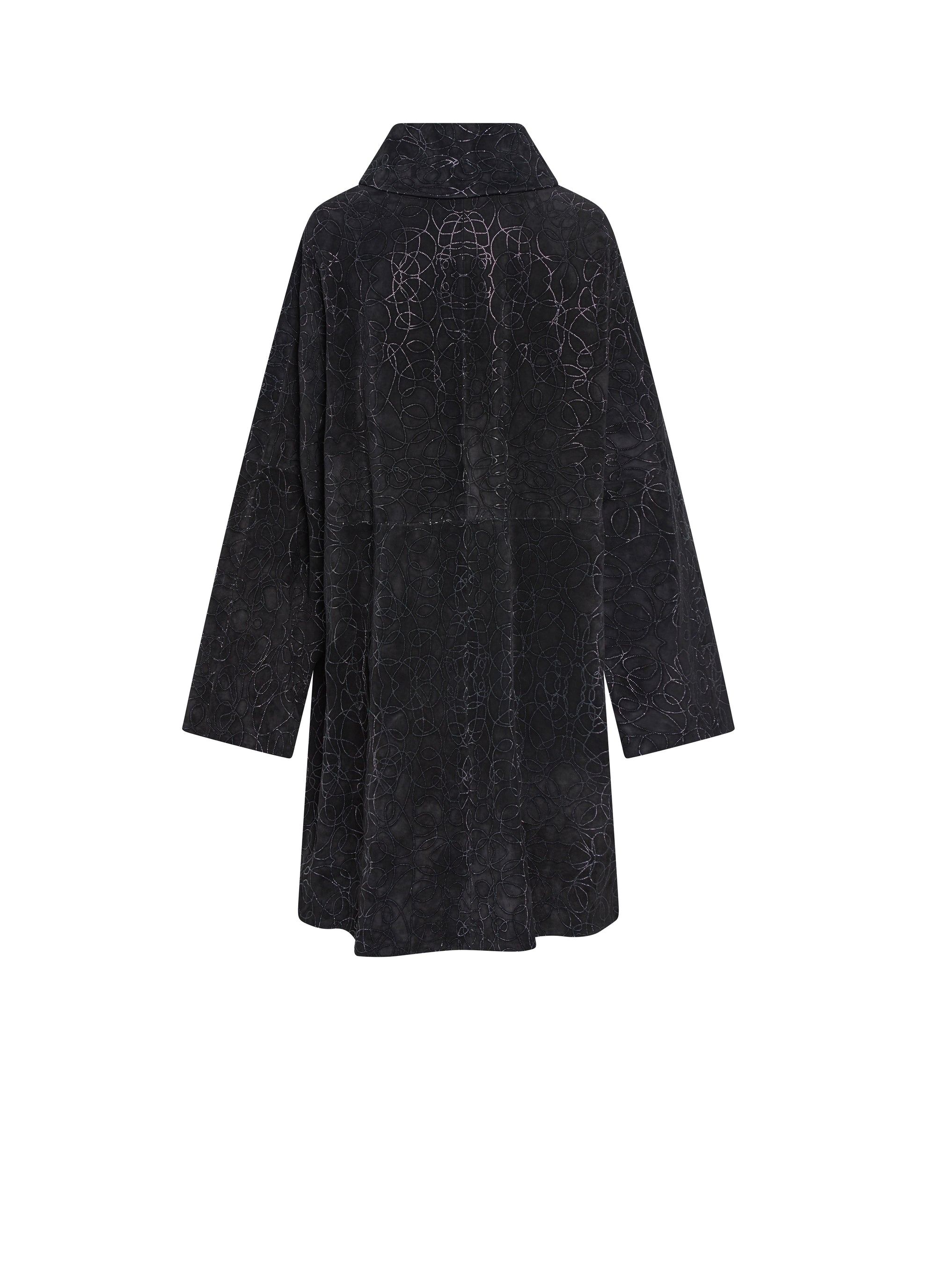 Manteau cape à détails brodés en cuir - Noir & Noir Brillant