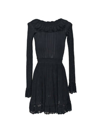 Robe à col volanté et détails dentelle - Noir