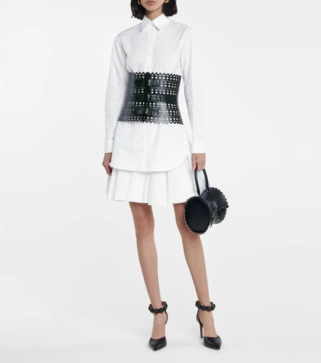 Chemise cintrée et plissée en popeline japonaise - Blanc Neige