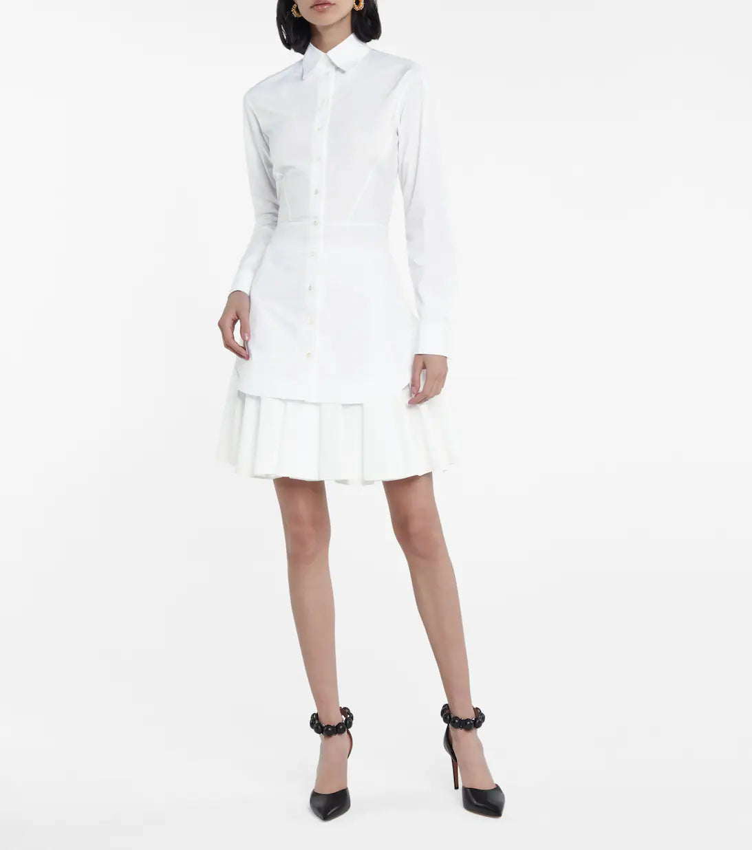 Chemise cintrée et plissée en popeline japonaise - Blanc