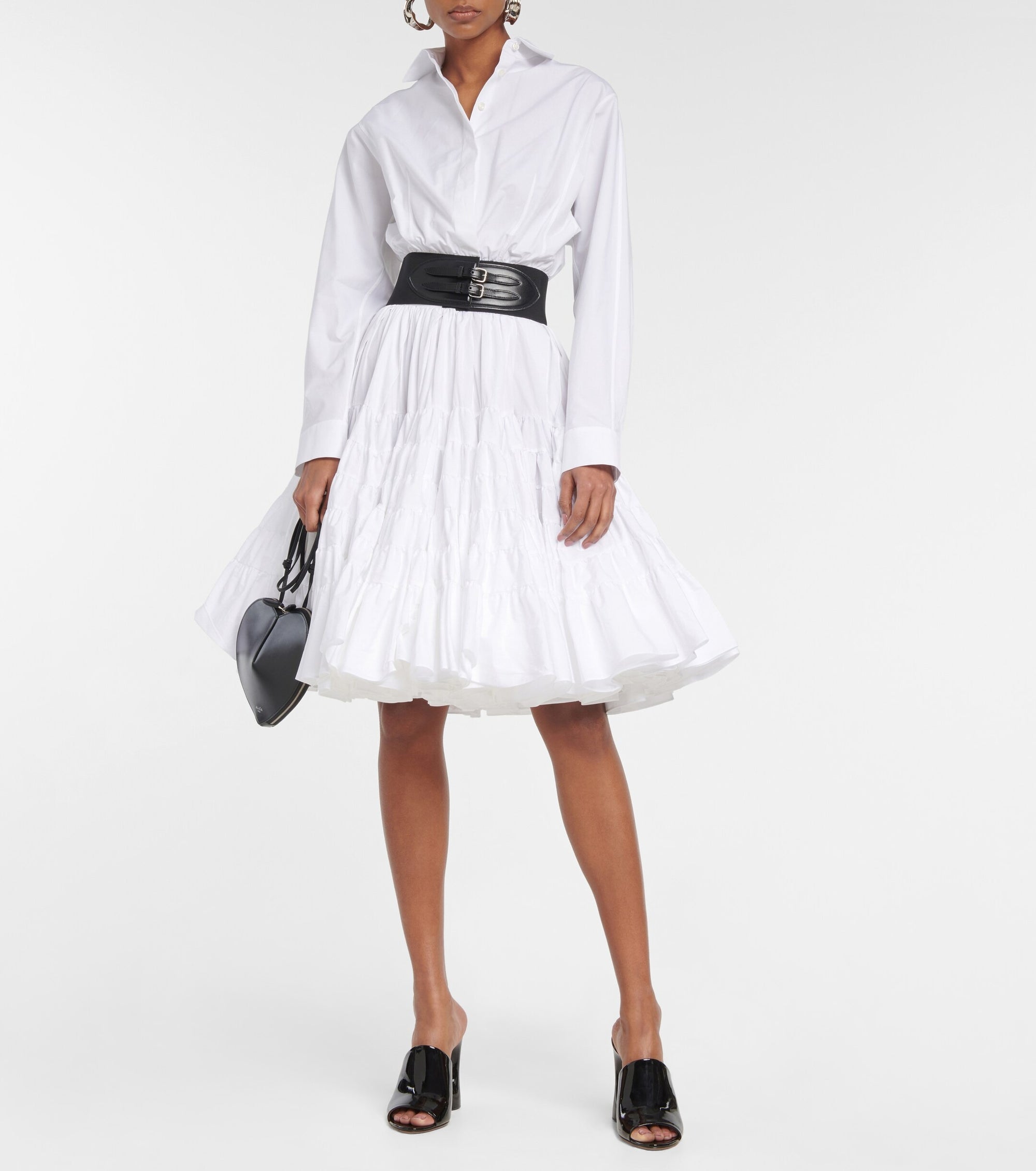 Chemise ceinturée en popeline de coton - Blanc