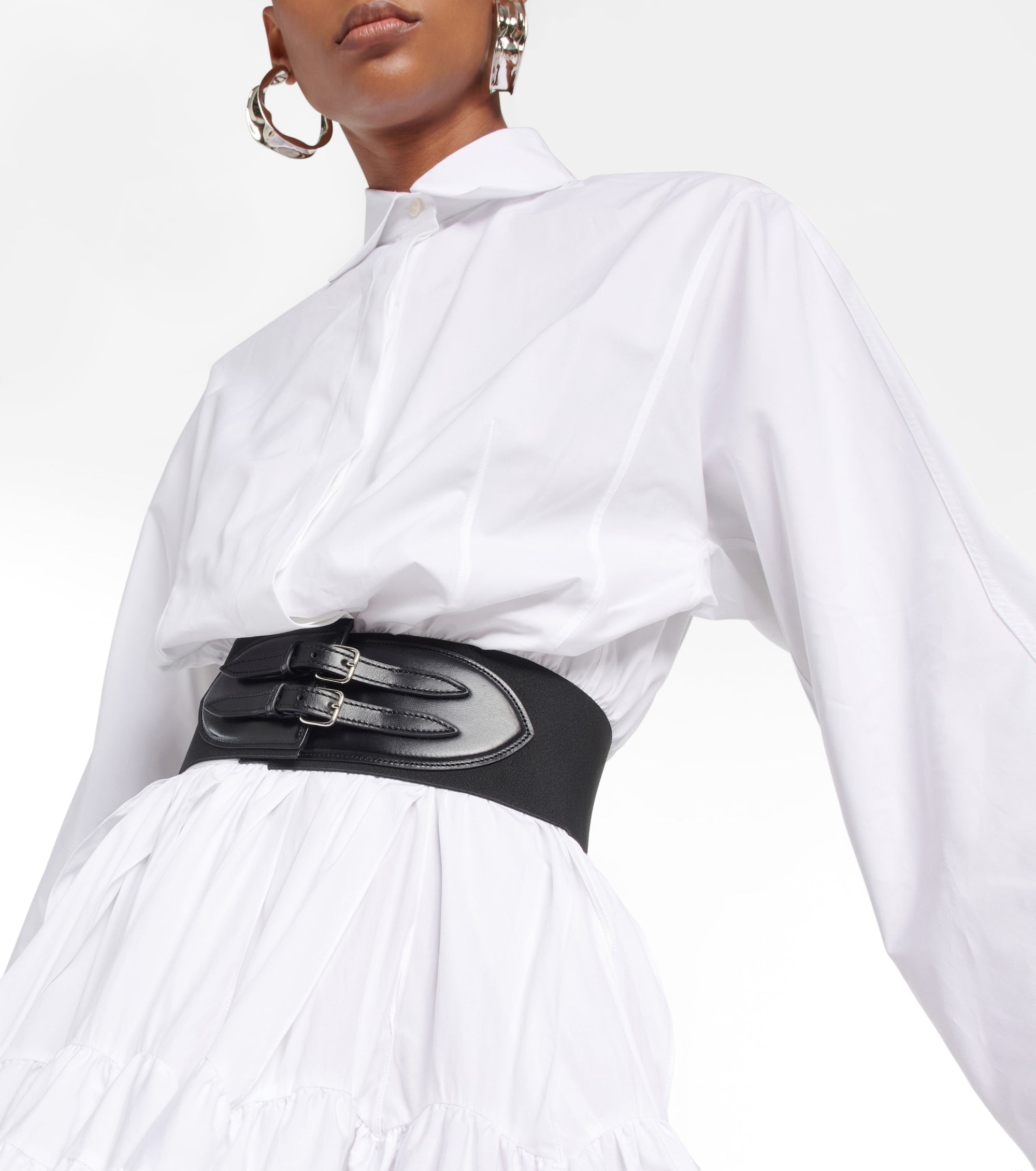 Chemise ceinturée en popeline de coton - Blanc