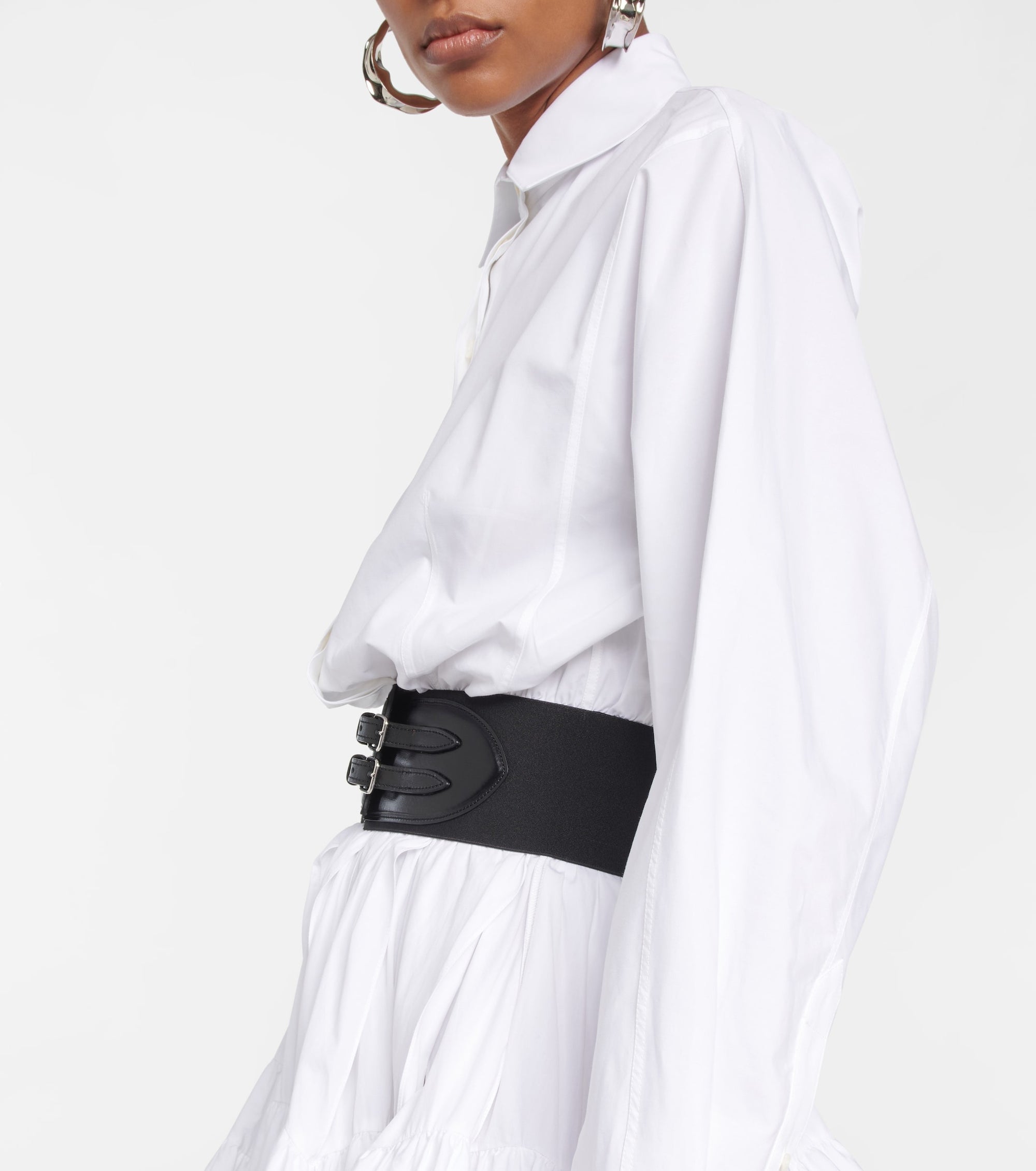 Chemise ceinturée en popeline de coton - Blanc