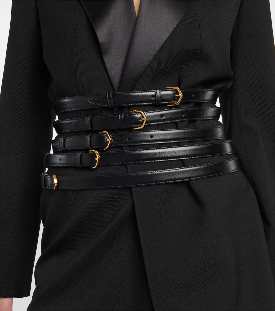 Ceinture multi boucles en cuir - Noir