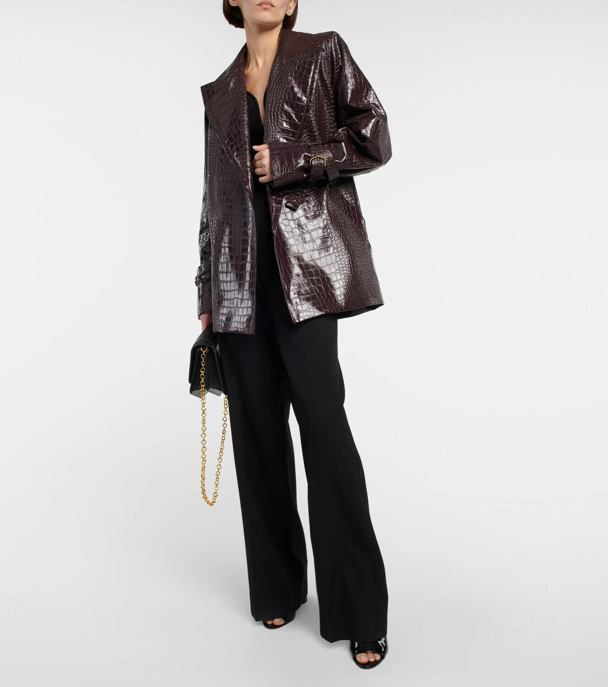 Trench-coat midi à imprimé croco embossé - Burgundy