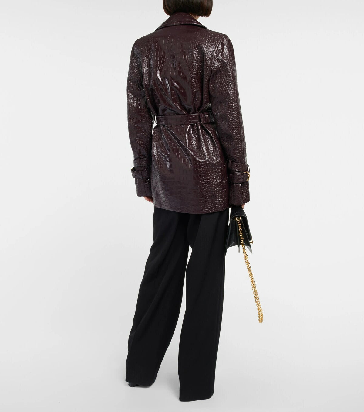 Trench-coat midi à imprimé croco embossé - Burgundy
