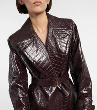 Trench-coat midi à imprimé croco embossé - Burgundy
