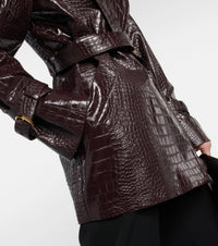 Trench-coat midi à imprimé croco embossé - Burgundy