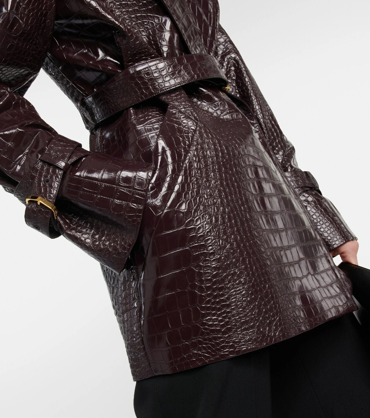 Trench-coat midi à imprimé croco embossé - Burgundy