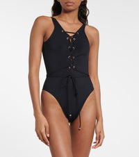 Sculpting lace-up swimming costume - Fuchsia