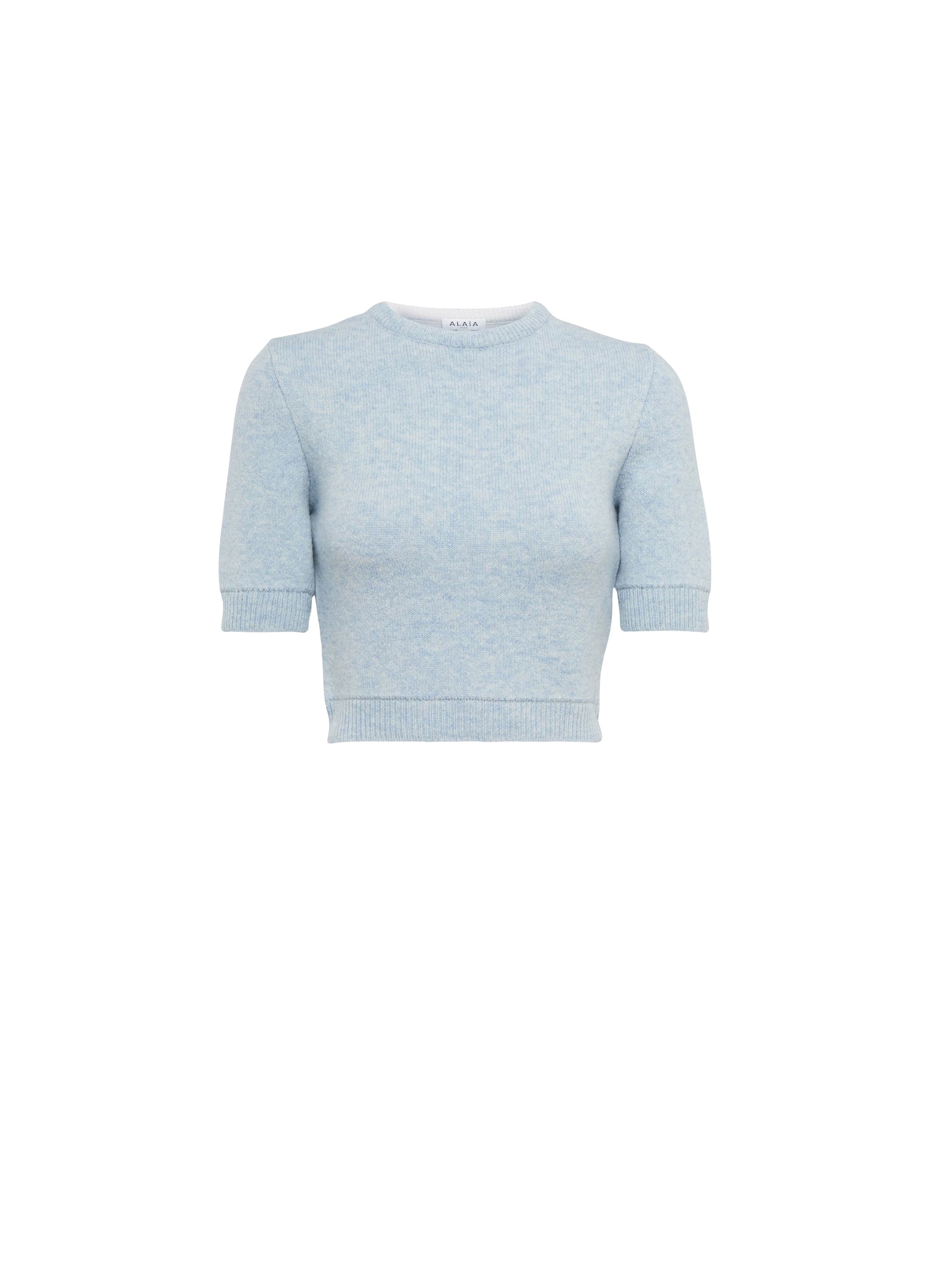 Wool short-sleeved jumper - Mottled Blue & White