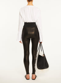 Legging taille haute en cuir stretch - Noir