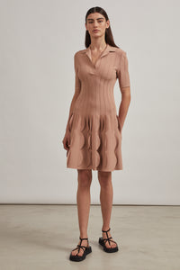 Scalloped knitted polo dress - Flesh